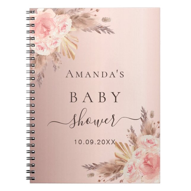 Cuaderno Libro de invitados Baby Shower pampas hierba rosa  (Frente)