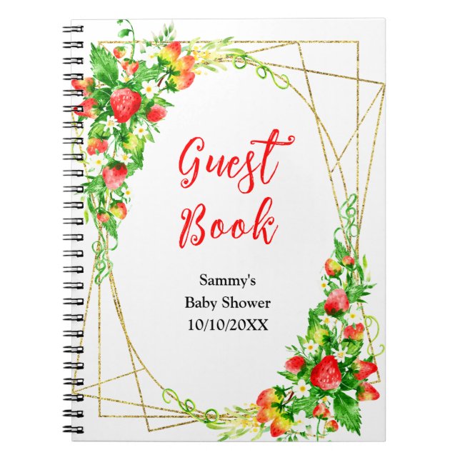 Cuaderno Libro de invitados Baby Shower Strawberries and Da (Frente)