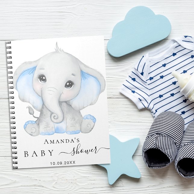 Cuaderno Libro de invitados bebé ducha elefante niño azul (Subido por el creador)