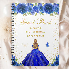 Cuaderno Libro de invitados Blue Floral Blonde Hair Princes