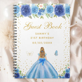 Cuaderno Libro de invitados Blue Floral Blonde Hair Princes