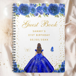 Cuaderno Libro de invitados Blue Floral Brunette Hair Princ