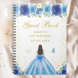Cuaderno Libro de invitados Blue Floral Brunette Hair Princ