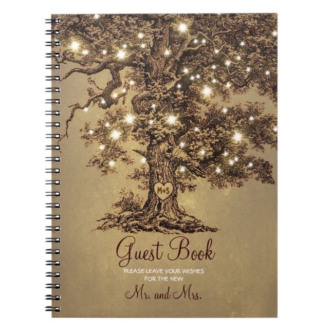 Cuaderno Libro de invitados Boda Rustic Tree String Lights (Frente)