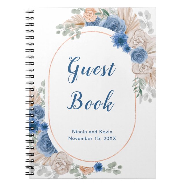 Cuaderno Libro de invitados Boho Blue Pampas (Frente)
