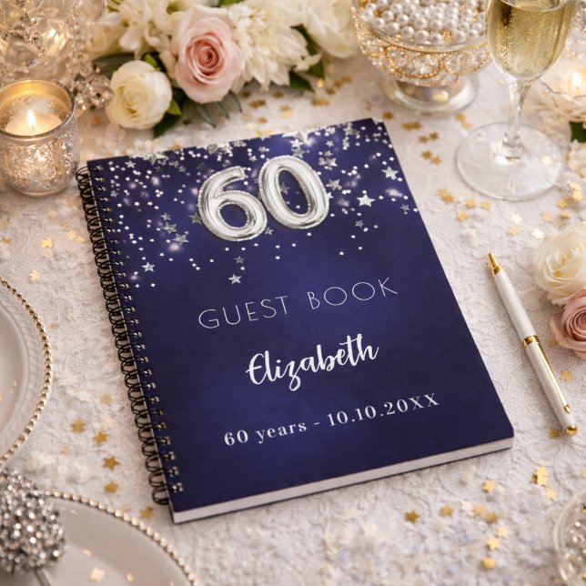 Cuaderno Libro de invitados cumpleaños 60 azul marino estre (Subido por el creador)