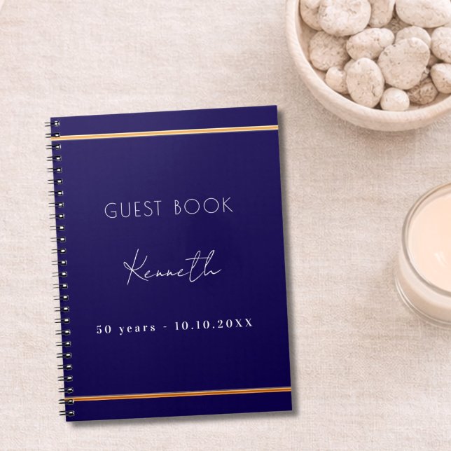 Cuaderno Libro de invitados cumpleaños azul dorado minimali (Subido por el creador)