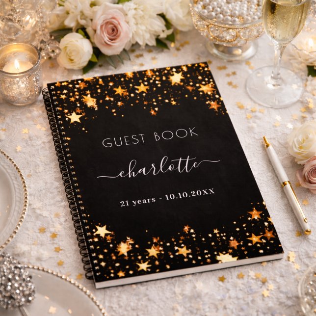 Cuaderno Libro de invitados cumpleaños negro estrellas dora (Subido por el creador)