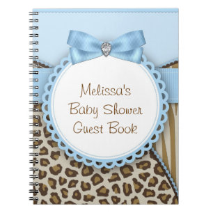 Cuaderno Libro de invitados de baby shower azul y marrón Sw