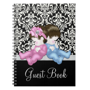 Cuaderno Libro de invitados de baby shower de damasco negro