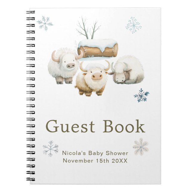 Cuaderno Libro de invitados de baby shower de vaca ártica d (Frente)