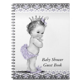 Cuaderno Libro de invitados de Baby Shower morado y gris de