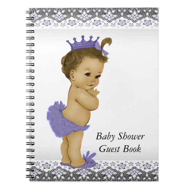 Cuaderno Libro de invitados de Baby Shower morado y gris de (Frente)