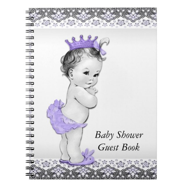 Cuaderno Libro de invitados de Baby Shower morado y gris de (Frente)