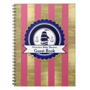 Cuaderno Libro de invitados de baby shower náutico para niñ