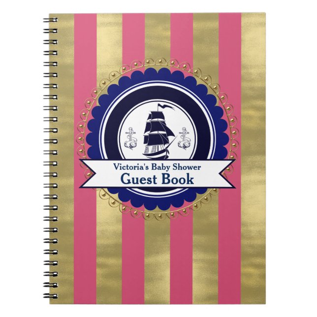 Cuaderno Libro de invitados de baby shower náutico para niñ (Frente)