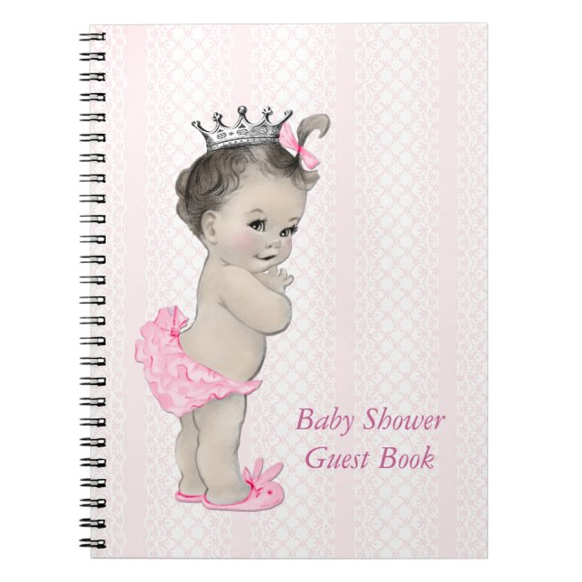 Cuaderno Libro de invitados de Baby Shower Pink Lace Prince (Frente)