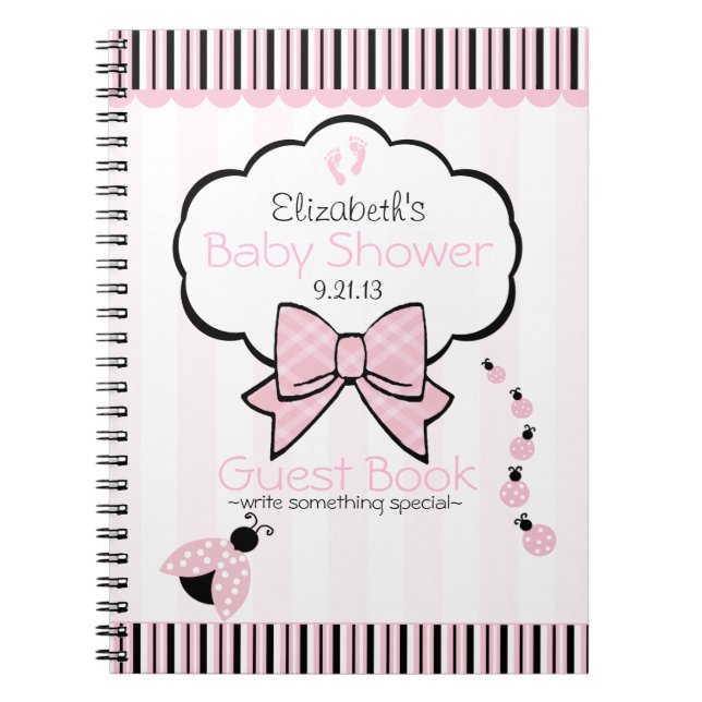 Cuaderno Libro de invitados de Baby Shower Pink Ladybug- (Frente)
