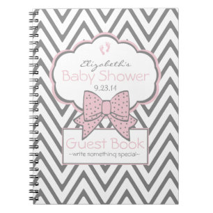 Cuaderno Libro de invitados de Baby Shower Rosa y Chevron -