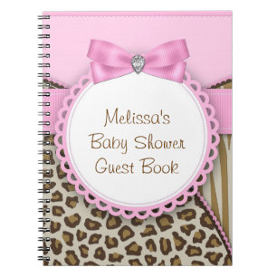 Cuaderno Libro de invitados de baby shower rosa y marrón Sw