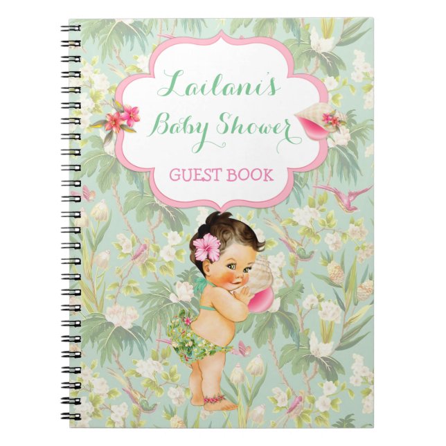 Cuaderno Libro de invitados de baby shower tropical hawaian (Frente)