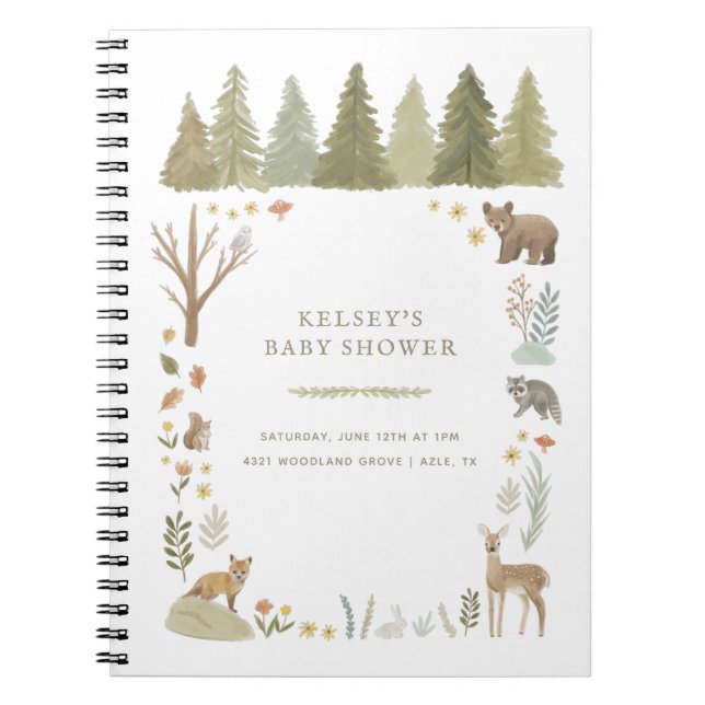 Cuaderno Libro de invitados de Baby Shower Woodland Forest  (Frente)