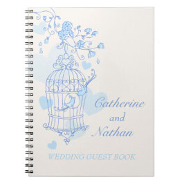Cuaderno Libro de invitados de boda azul jaula de pájaro