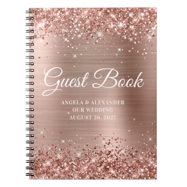 Cuaderno Libro de invitados de boda con lámina dorada rosa  (Frente)