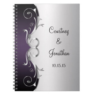 Cuaderno Libro de invitados de boda con remolinos de plata 