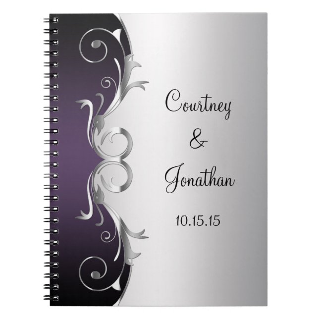 Cuaderno Libro de invitados de boda con remolinos de plata  (Frente)
