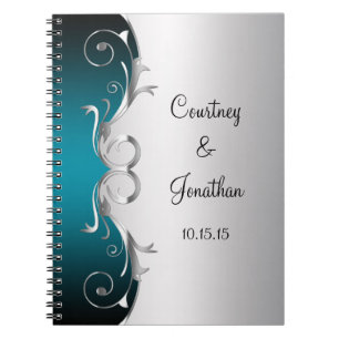 Cuaderno Libro de invitados de boda con remolinos plateados