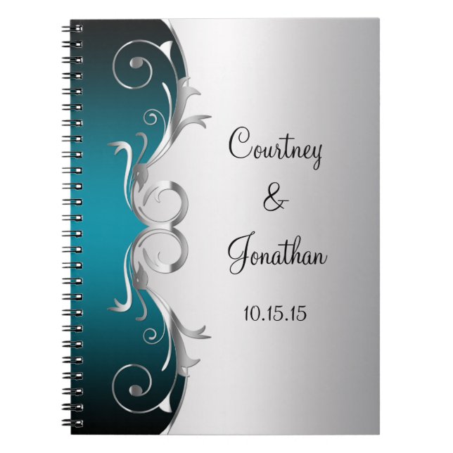 Cuaderno Libro de invitados de boda con remolinos plateados (Frente)