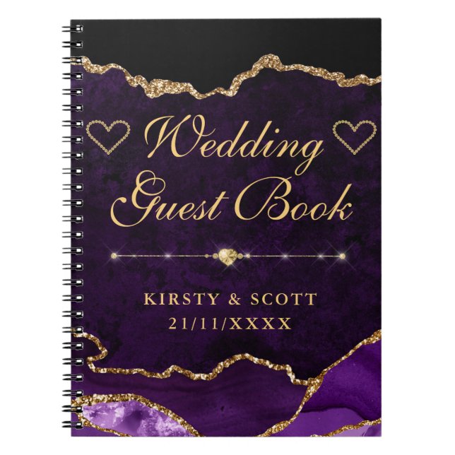 Cuaderno Libro de invitados de boda de ágata con brillo fal (Frente)