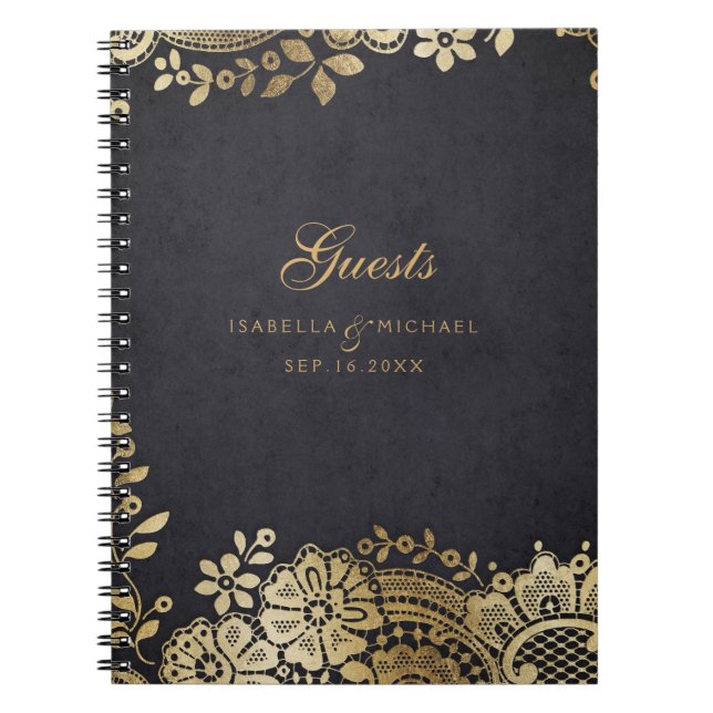 Cuaderno Libro de invitados de boda de encaje elegante y ne (Frente)