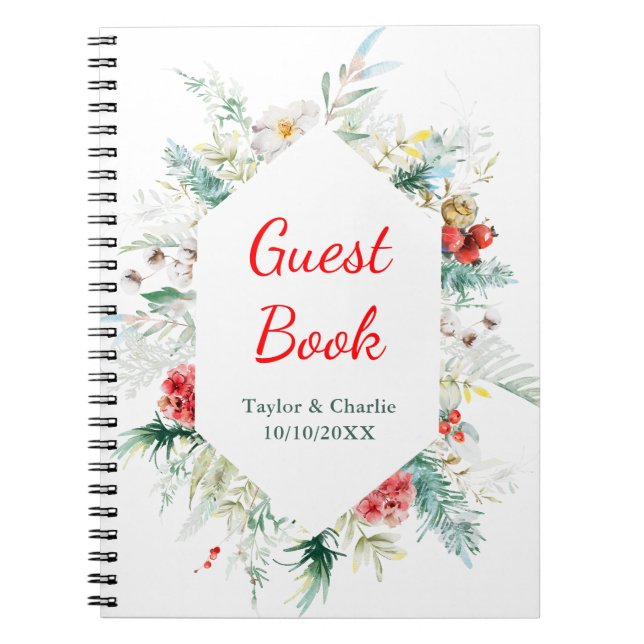 Cuaderno Libro de invitados de boda de invierno con flores  (Frente)