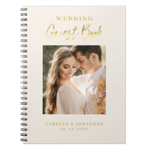 Cuaderno Libro de invitados de boda de marfil con letra dor