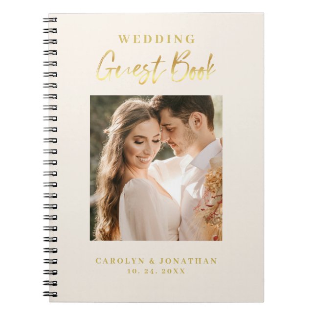 Cuaderno Libro de invitados de boda de marfil con letra dor (Frente)