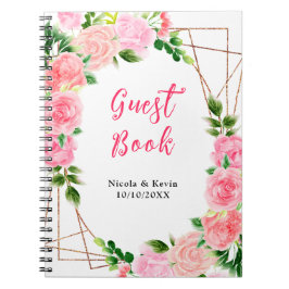 Cuaderno Libro de invitados de boda de rosas rosadas con fo