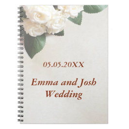 Cuaderno libro de invitados de boda elegante rosas blancas