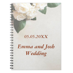 Cuaderno libro de invitados de boda elegante rosas blancas 