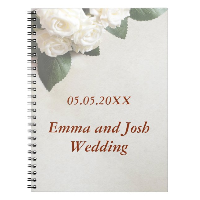 Cuaderno libro de invitados de boda elegante rosas blancas  (Frente)