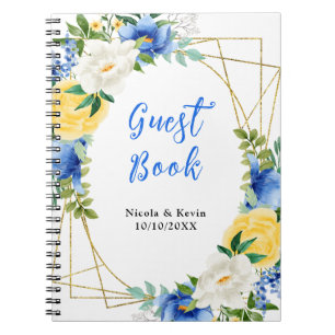 Cuaderno Libro de invitados de boda floral azul y amarillo