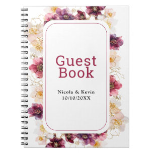 Cuaderno Libro de invitados de boda floral Hellebore Borgoñ