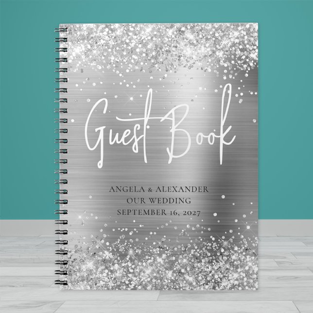 Cuaderno Libro de invitados de boda Glam Glittery Silver (Subido por el creador)