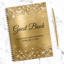 Libro de invitados de cumpleaños 50 Glittery Gold
