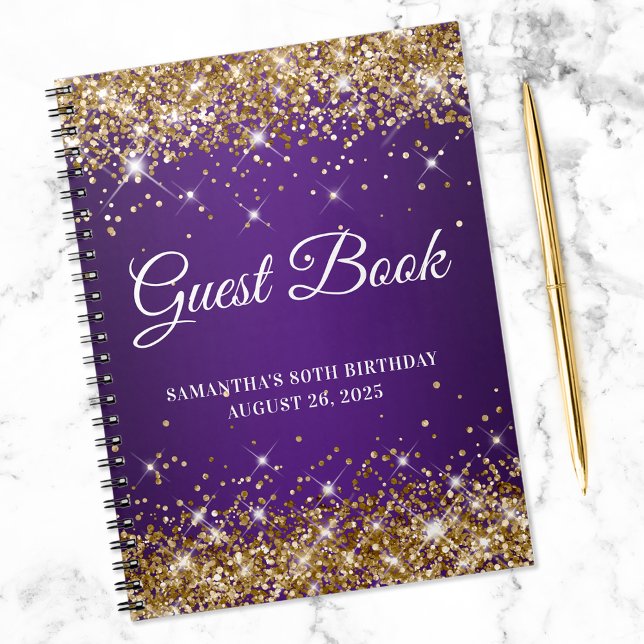 Cuaderno Libro de invitados de cumpleaños 80 dorado purpura (Subido por el creador)