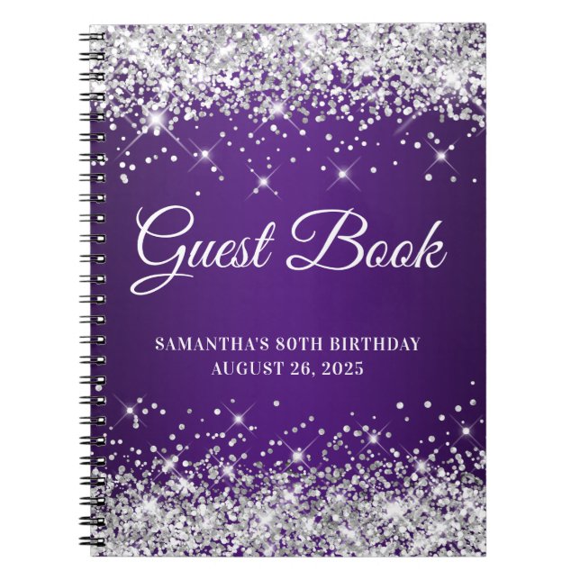 Cuaderno Libro de invitados de cumpleaños 80 en Purpura Rea (Frente)