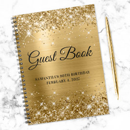 Cuaderno Libro de invitados de cumpleaños 90 Glittery Gold 