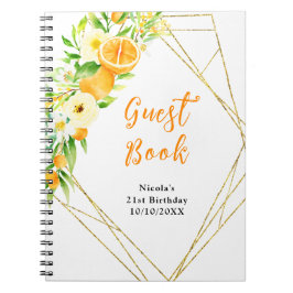 Cuaderno Libro de Invitados de Cumpleaños de Naranjas y Flo