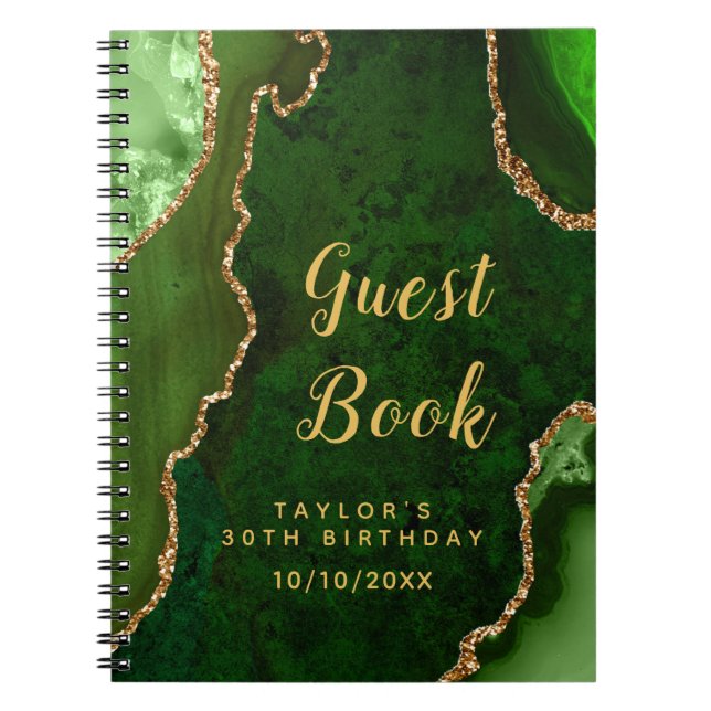 Cuaderno Libro de invitados de cumpleaños Green and Gold Ag (Frente)